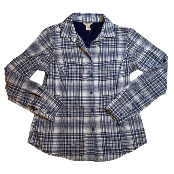 Duluth Trading Co woman’s‎ blue plaid shirt sz m medium, vented - Picture 1 of 9